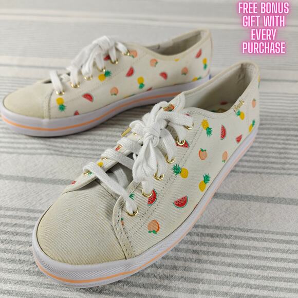 Keds Sunny Life Fruit Print Sneakers White Canvas Shoes Size 6.5 NEW - Picture 1 of 10